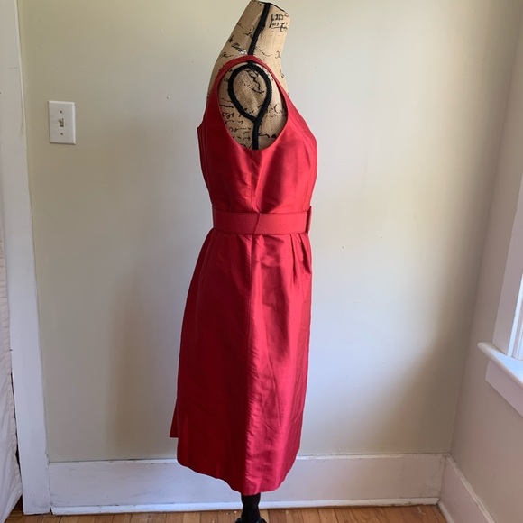 Talbots red silk belted dress 10 - Picture 2 of 11